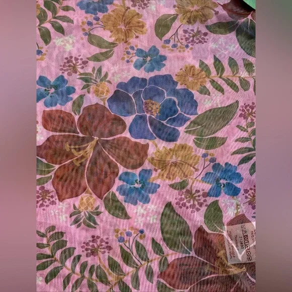 Farm Rio Top Small Womens Floral Tropical Garden Mesh Long Sleeve Mock Neck XS P - Picture 2 of 9